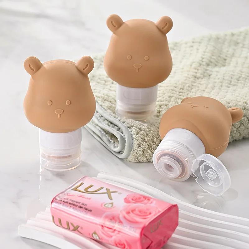 Silicone Lotion Dispenser Bottle Cartoon Bear Portable Travel Empty Pump Bottle Shampoo Dispenser Refillable Bottles 240ML/3PCS