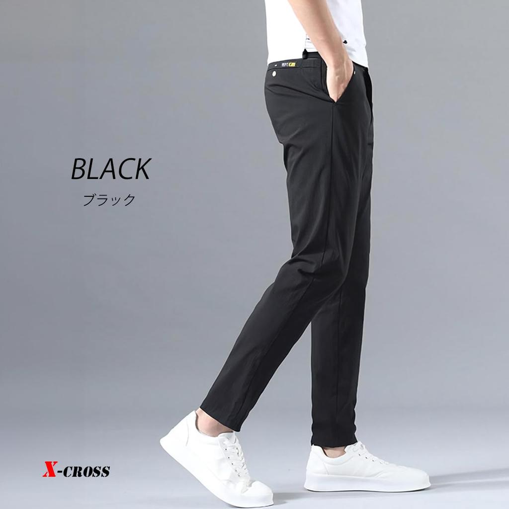X-cross Men's Stretch Chino Pants, Slim Fit, Golf, Skinny Fit, Pre-hemmed, Plus Sizes, Black, Elastic, Work, Chino Pants, No-Tuck, Long Pants, Easy Fi