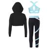 Kinder Mädchen Sport-Set Langarm Kapuzenpullover Sweatshirt Tops mit ärmellosem bauchfreiem Top und Leggings Street Dance Kleidung