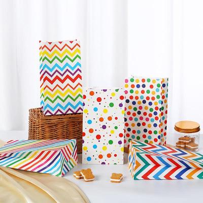 Pungă de Bomboane cu Dungi Curcubeu - Pungă Cadou Colorată pentru Decorațiune de Petrecere pentru Coacere, Hârtie Kraft fără Mâner