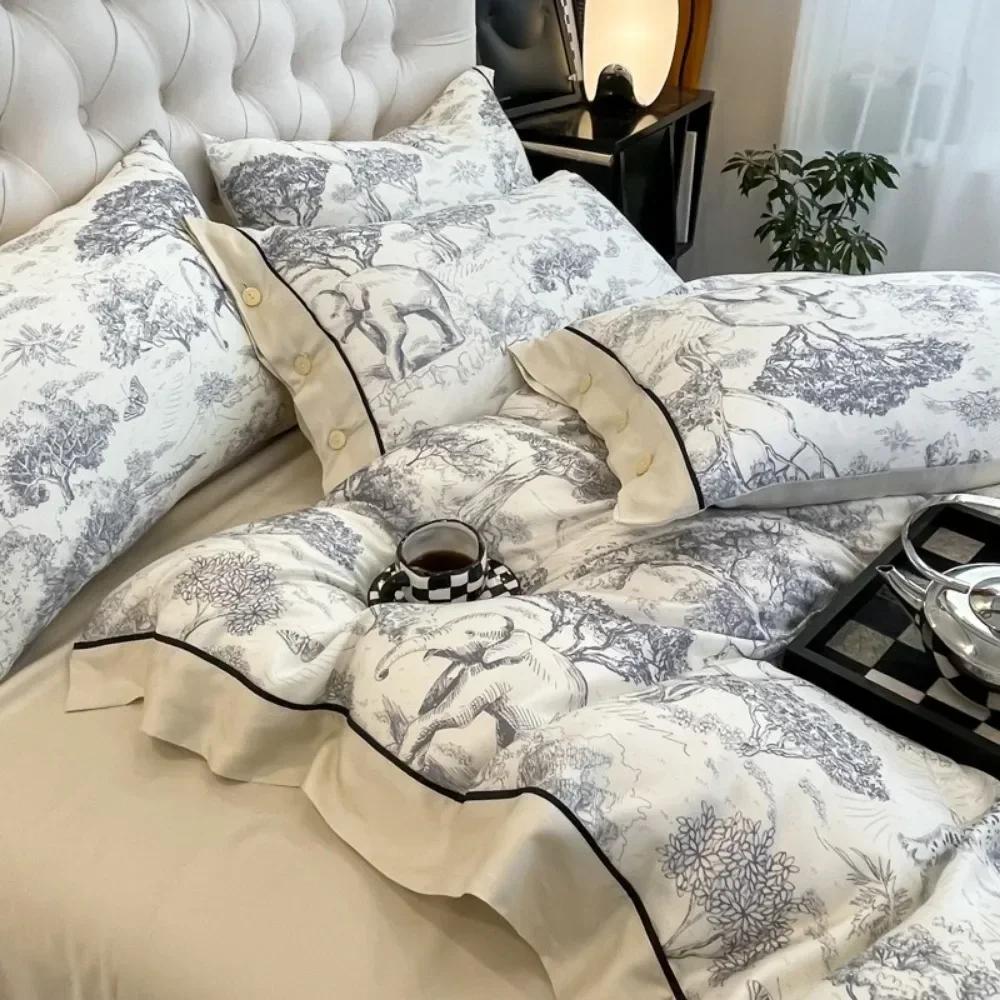 New Style High Quality Silk Washed Bed Quilt Cover 4Pcs Set for Queen Size Universal for All Seasons Bedding Set Duvet Cover Set