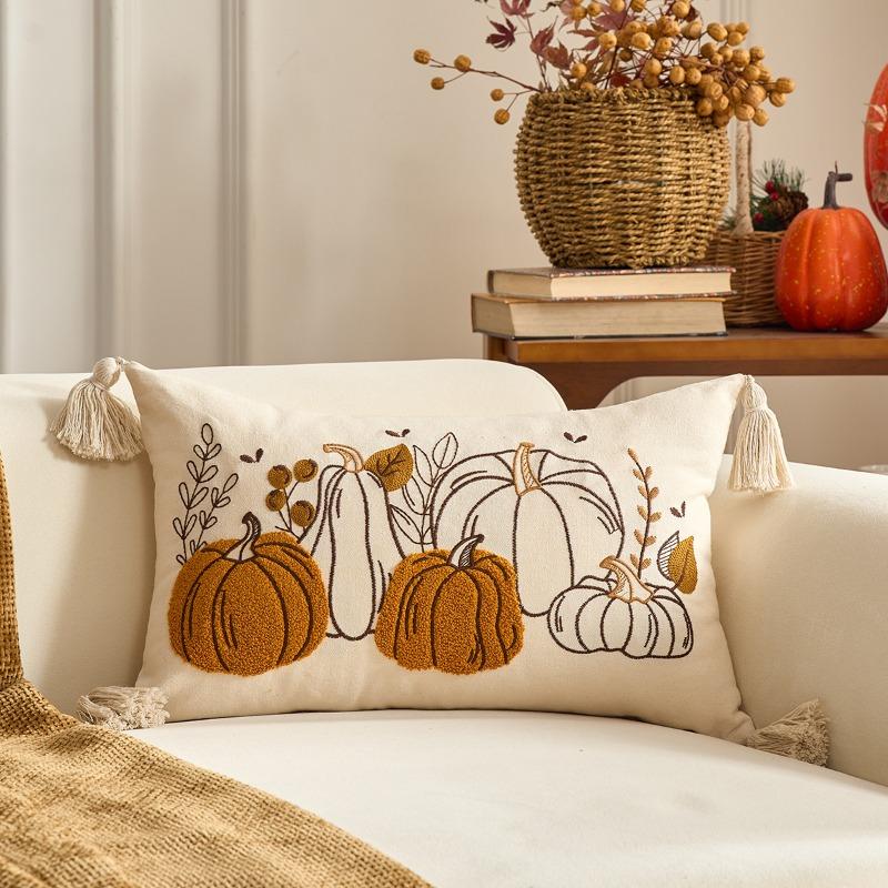 Autumn Themed Pillow Covers Vibrant Pumpkin & Maple Leaf Pillow Covers Cushion Cases for Thanksgiving, Living Room and Garden