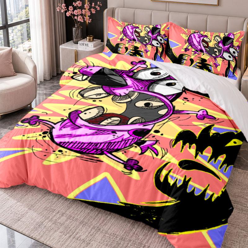 Courage the Cowardly Dog 3Pcs Bedding Set Duvet Cover With Two Pillowcases For Bedroom Home Decoration