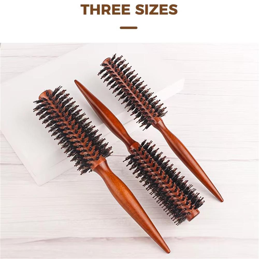 1PC Porcine Bristle Solid Wood Curly Hair Comb Square Handle Roller Comb Flat Rolling Hair Root Fluffy Comb Hairbrush