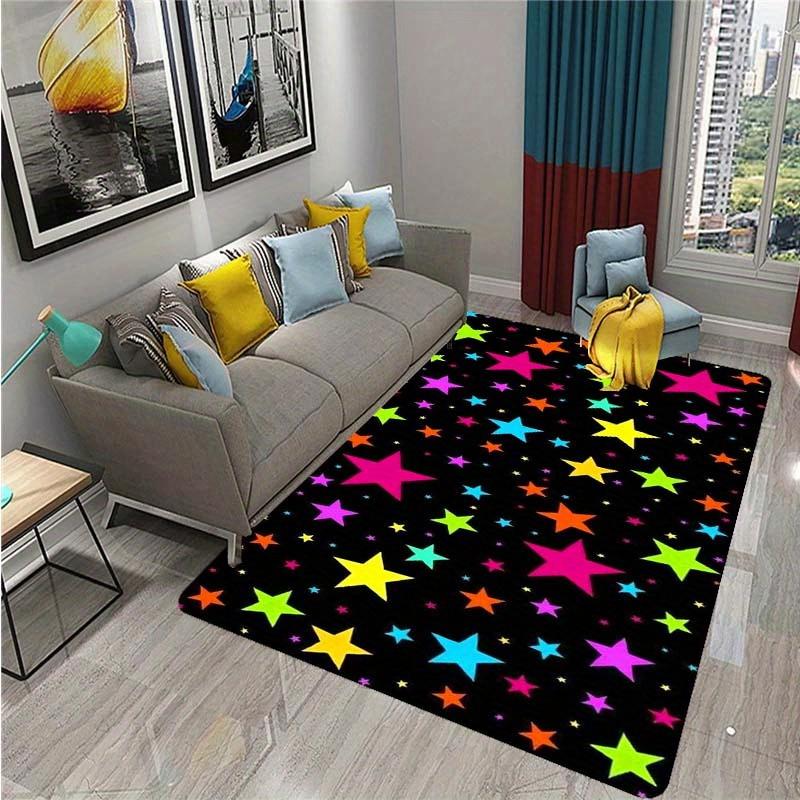 Bunter Neon-Stern-Teppich, rutschfeste Matte mit mehrfarbigem Sternenmuster für Kinderzimmer Spielzimmer, dekorativer Teppich mit fröhlichem Design