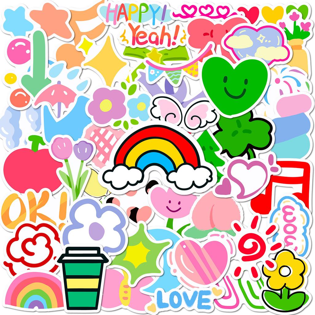 50 Small Clear Dopamine Stickers Cute Cartoon Flower Stickers Diy Luggage Water Cup Stickers
