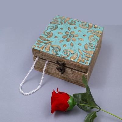 17.78 Cm Wooden Desktop Jewellery Box Keepsake Box Vanity Box In Turquoise Finish