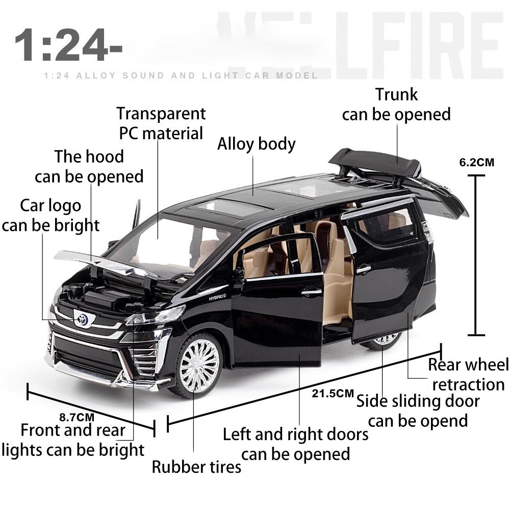 Vellfire MPV-Druckgussauto-Modellspielzeug im Maßstab 1:24, zurückziehbares Spielzeugfahrzeug mit Ton und Licht für Kinder, Kleinkinder, Jungen und Mädchen, Geschenkkollektion