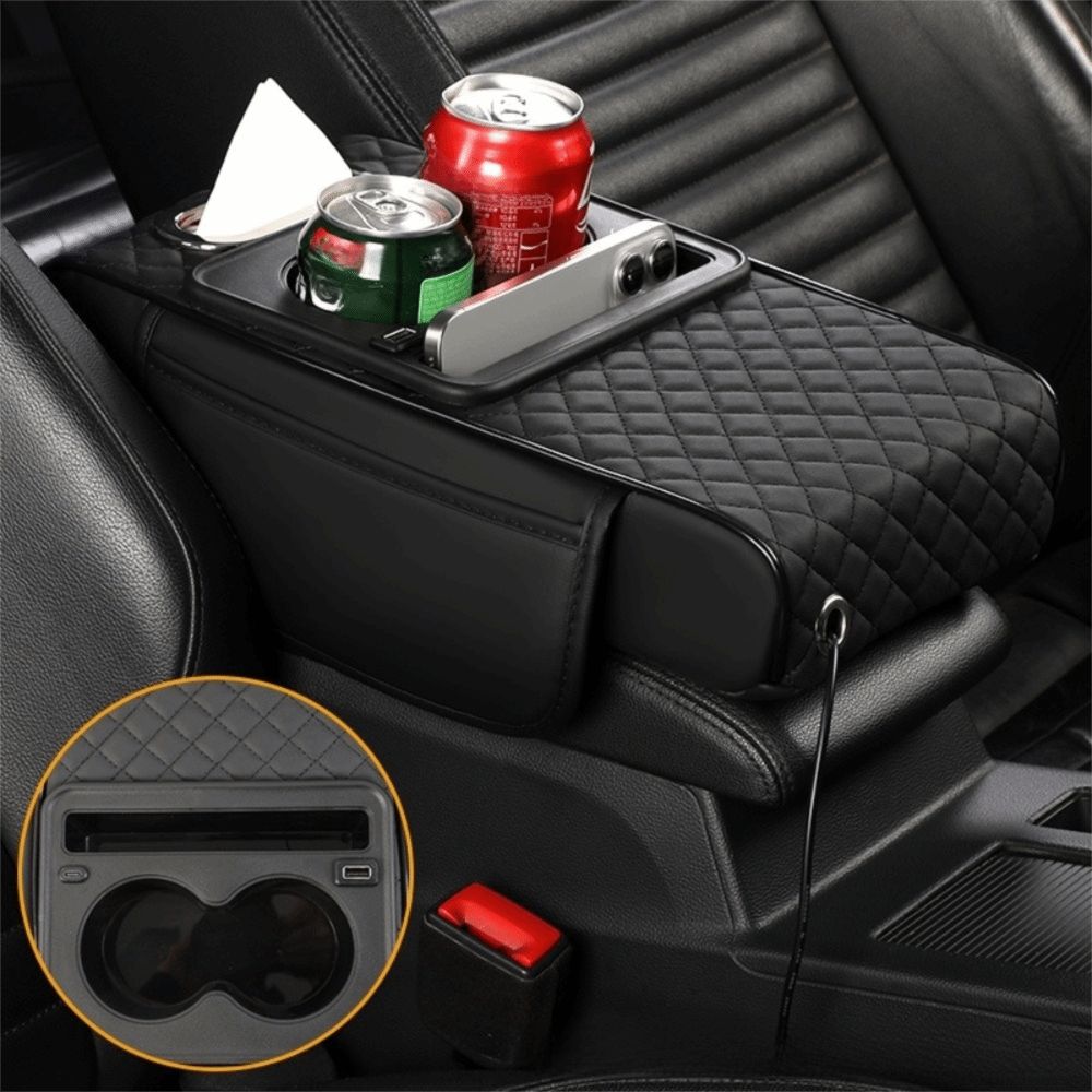PU Leather Center Console Armrest Cushion Portable Car Armrest Pillow Storage Box  Universal