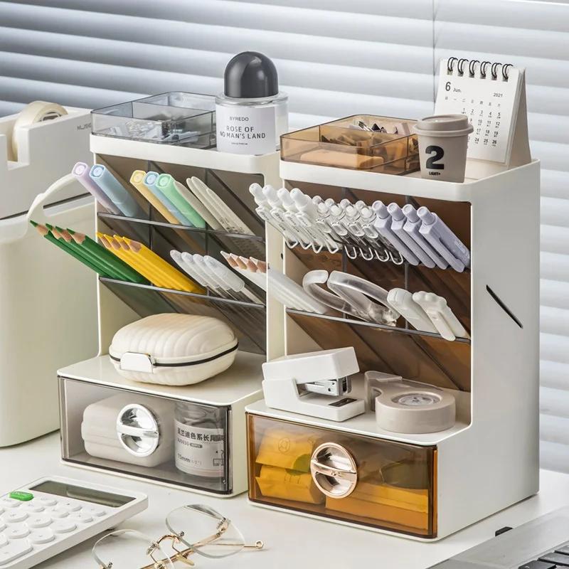 Desk Organizer Oblique Pen Holder Storage Box Office Desktop Light Luxury Plastic Multi-Function Pen Holder Student Stationery
