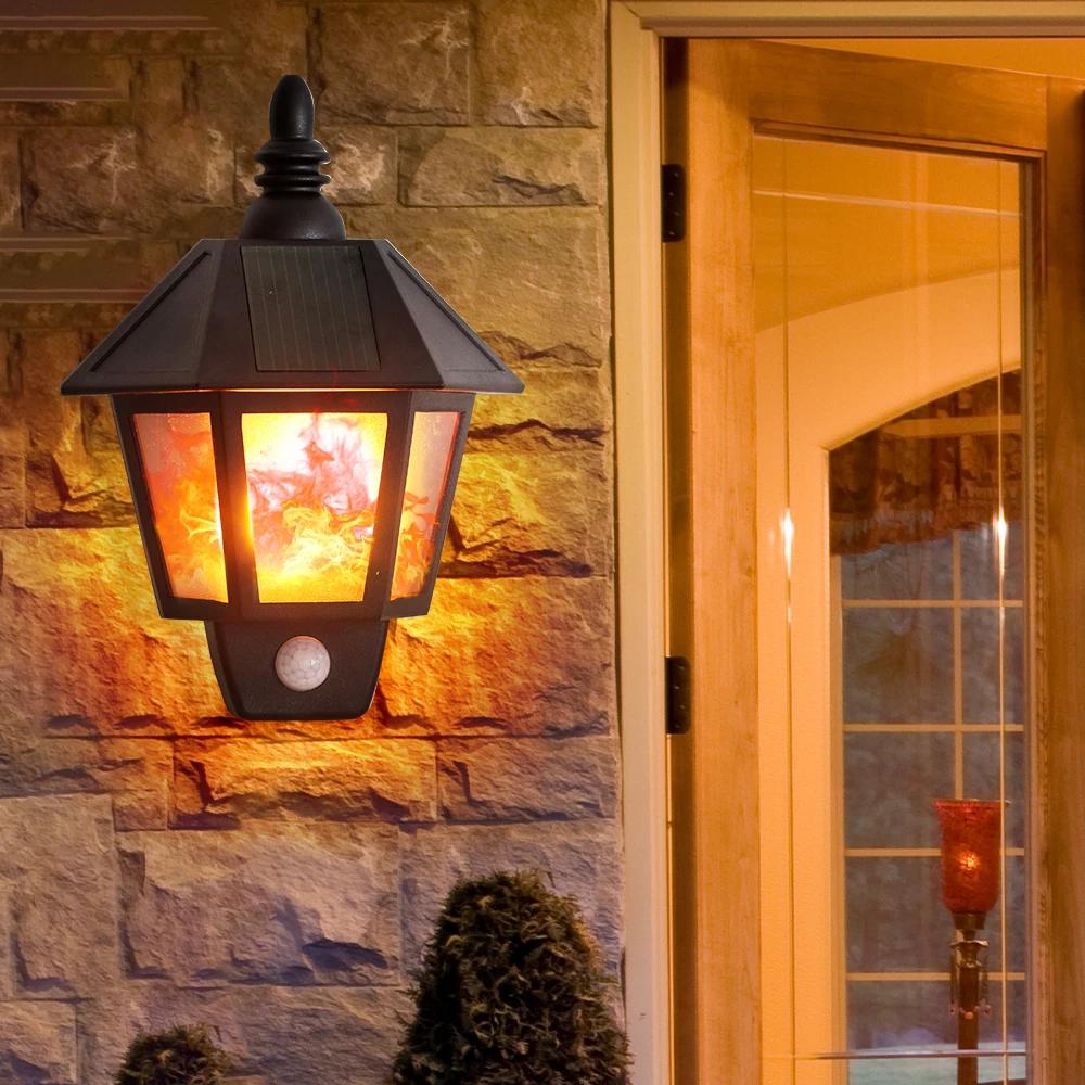 Solar Lights Solar Flame Flickering Dancing Wall Lamp Outdoor Waterproof Led Solar Landscape Decoration Lighting Security Light