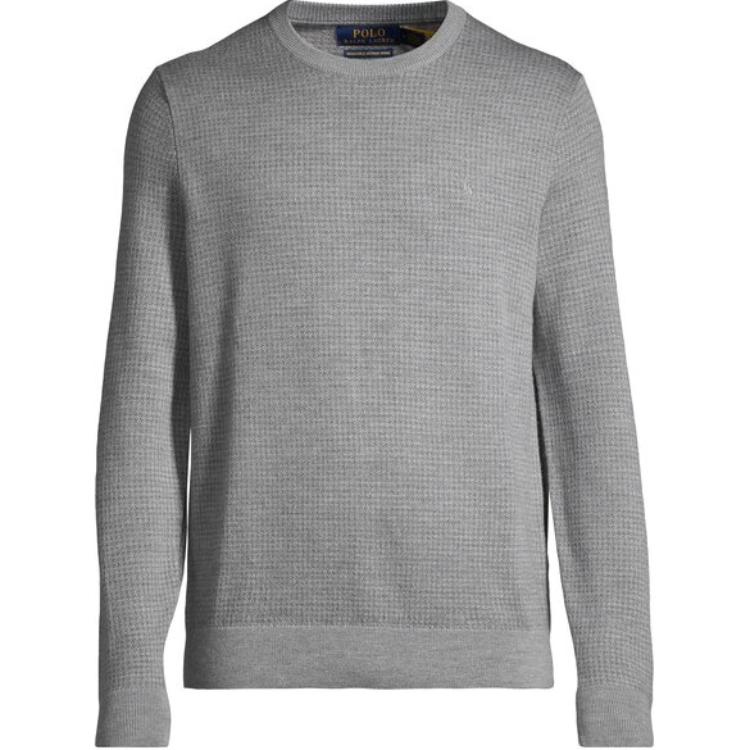 

Polo Ralph Lauren Однотонный вязаный пуловер с вышивкой логотипа с круглым вырезом Мужской свитер Средне-серый 710949280-001 S