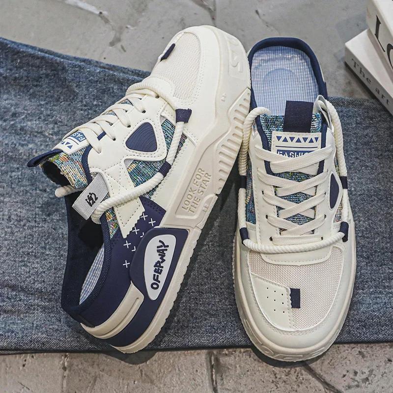 Fashion Men Casual Shoes Lightweight Half Slippers Slip-on Breathable Men Flat Sport Shoes Sneakers Comfortable Driving Loafers