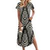 Women's Casual Comfortable V Neck Loose Hem Split Vacation Short Sleeve Floral Long Dresses