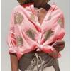 Summer New Graphic Printing Long-sleeved Lapel Button Ladies Shirt