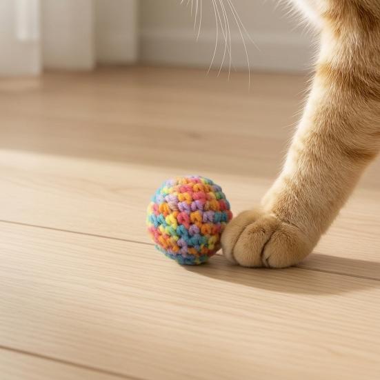 Interactive Cat Toys, Wool Crocheted Ball, Bite-Resistant Teaser Ball for Scratching Chasing, Plush Safe Toy for Cats