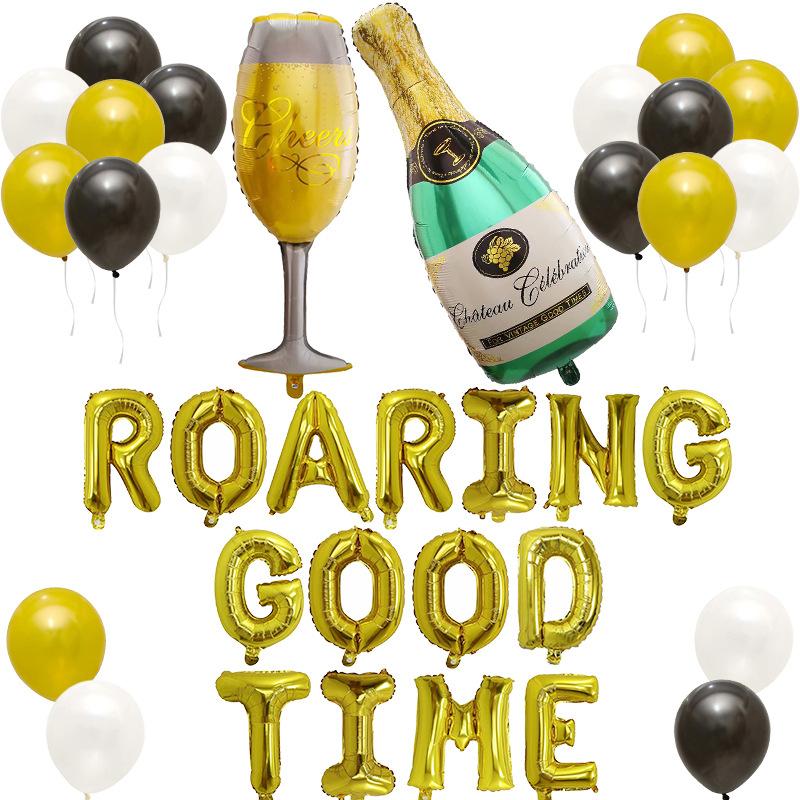 

Новый набор алюминиевых шариков с алфавитом «ревущее доброе время», бутылка вина, набор воздушных шаров для праздника, вентиляции, вечеринки