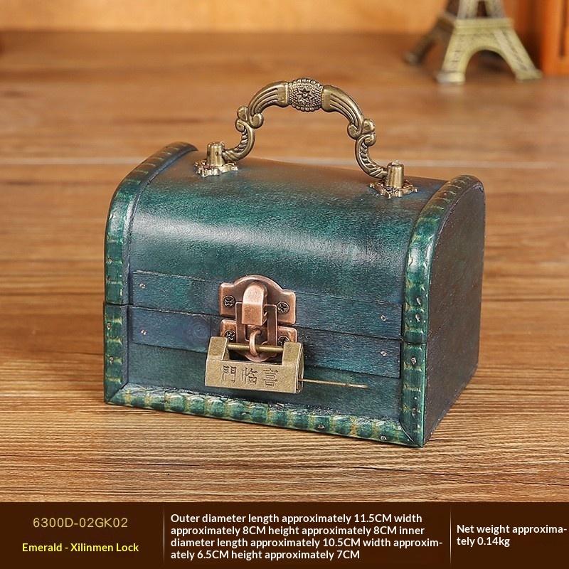 Lockable Wooden Storage Box Retro Vintage Keepsake Chest for Jewelry Necklace Postcard Collectibles Bedroom Home Decor