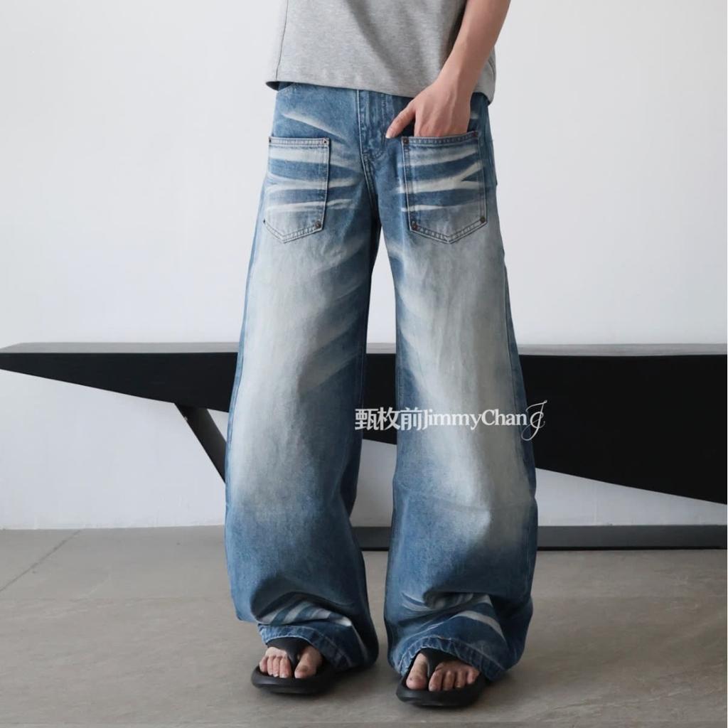 American High Street Old Textured Straight Jeans Men's Spring and Autumn Trendy Brand Retro Versatile Loose Wide-leg Trousers