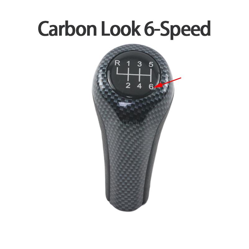 Carbon Look For BMW 1 3 5 6er E46 E53 E60 E61 E63 E81 E82 E83 E84 E87 E90 E91 E92 Car 5 6 Speed Leather Gear Silver Shift Knob