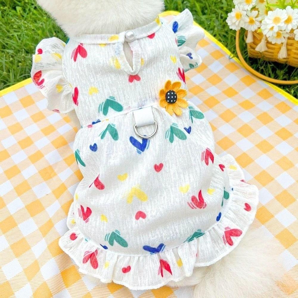 Mushroom Pattern Dog Princess Dresses Flutter Sleeve Summer Pet Skirt  Outings Activity
