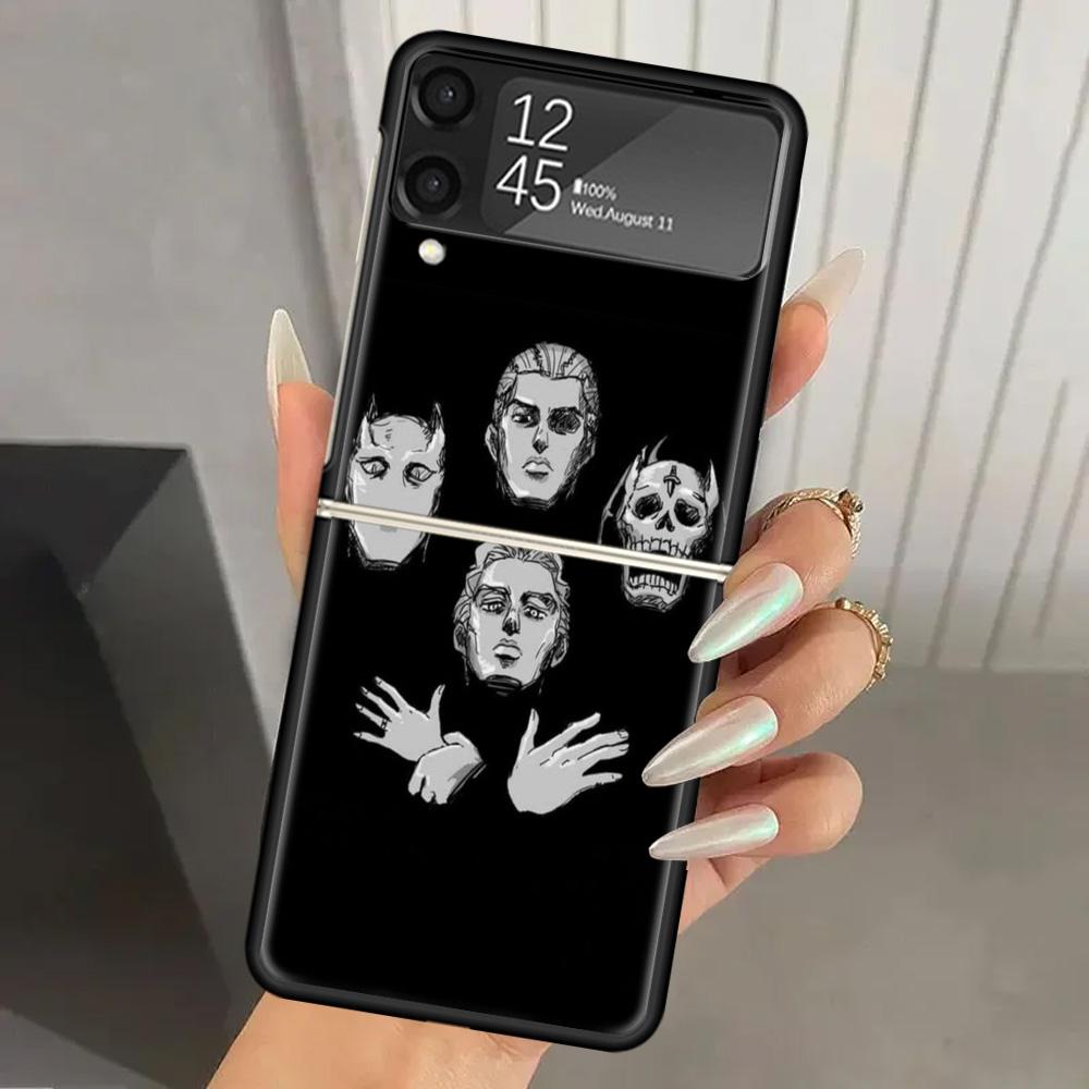JoJo Adventure Killer Queen Hard PC Phone Case For Samsung Galaxy Z Flip 7 6 5 4 3 Black ZFlip7 ZFlip6 Flip5 Flip4 Flip3 5G Prin