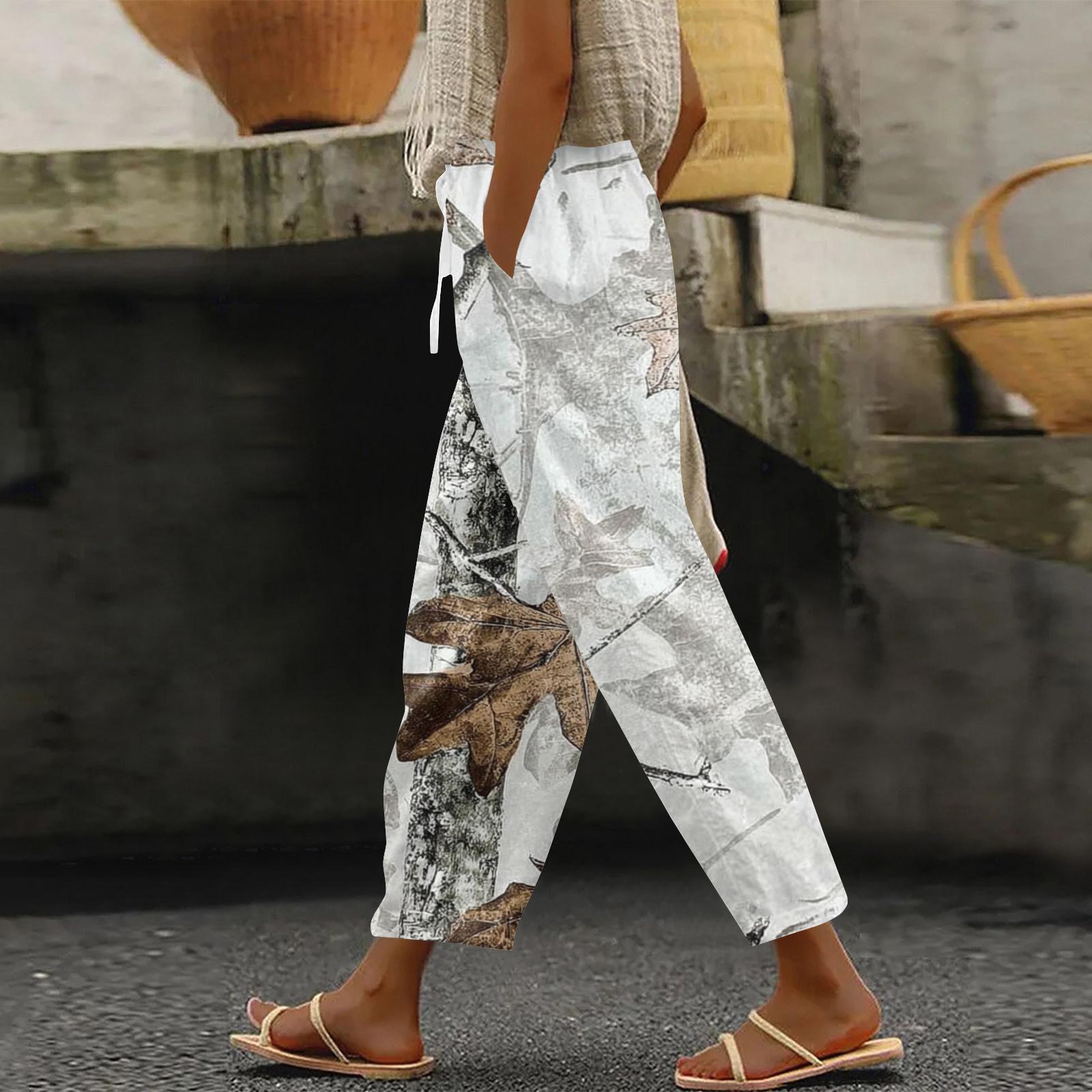 

Women s fashion printed drawstring pocket elastic waist casual pants XL світло-сірий колір