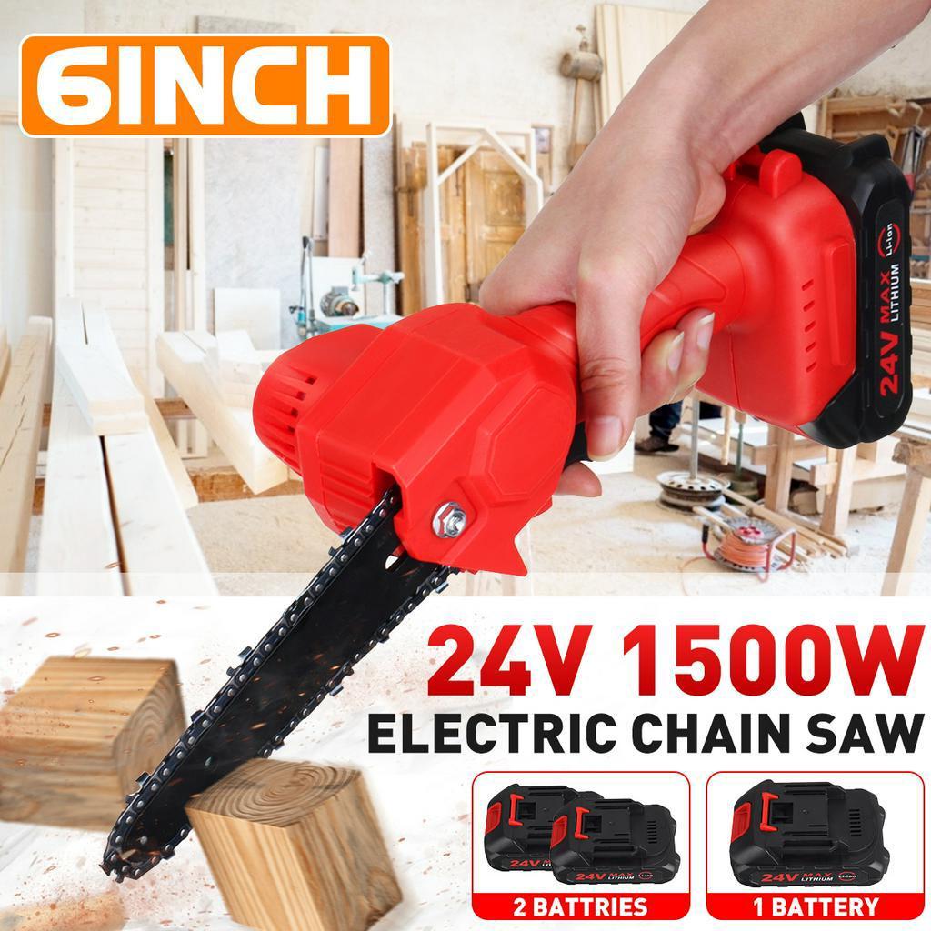 Cordless Electric Protable Chain saw 6-Inches For Tree Branch Wood Cutting Tool Kits For Wood Cutters Electric Mini Chainsaws 24V