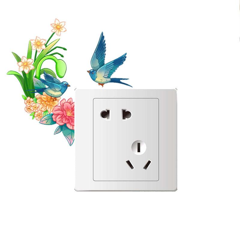 

Living room bedroom socket bird flower detachable switch sticker small fresh wallpaper self-adhesive painting