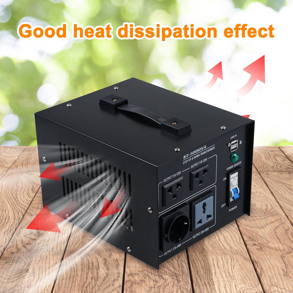 2000W Voltage Step Up Down Converter Power Converter 220V to 110V 2x USB Ports High Efficiency Good Heat Dissipation for Laptop, Mobile Ph