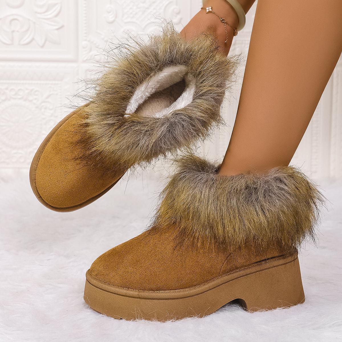 

Fashion Winter 2026 New Style Round Head Women Snow Boots with Warm and Comfortable Non-slip Suede Wool Thick Soled Female Cotton Boots 40 верблюд