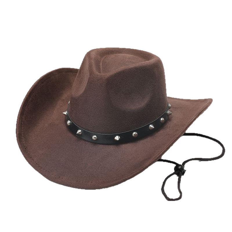 European, American and Western Cowboy Hat Suede Jazz Hat Belt Accessories Felt Hat Tibetan Big Edge Casual Top Hat