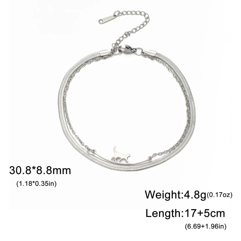 Cazador Stainless Steel Walking Cat Box Chain Bracelet for Women Animal Kitten Wax Rope Bracelet Jewelry Mother's Day Gift