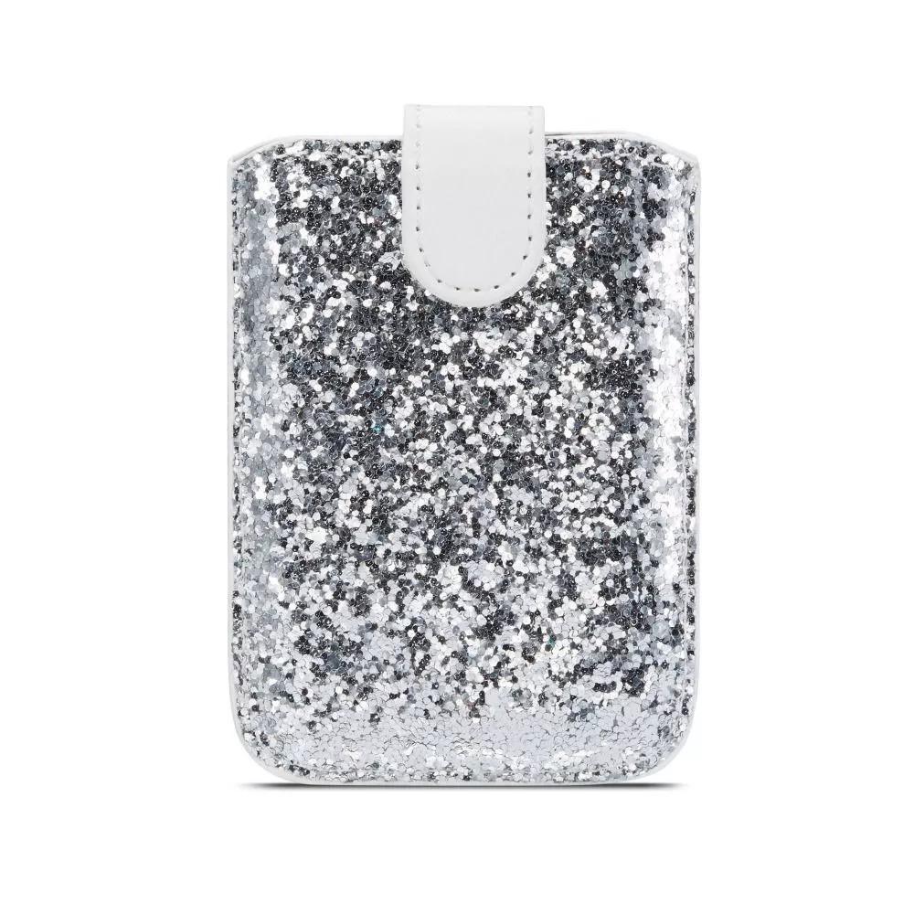 

5 Card Pockets Phone ID Card Holder PU Leather RFID Blocking Cell Phone Wallet Case Solid Color Adhesive Sequins Card Sleeve срібний