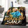 Green Gold Brazilian Style Football Player Print Flannel Throw Blanket, Soft Warm Cozy Bed Sofa Cover for Sports Fan