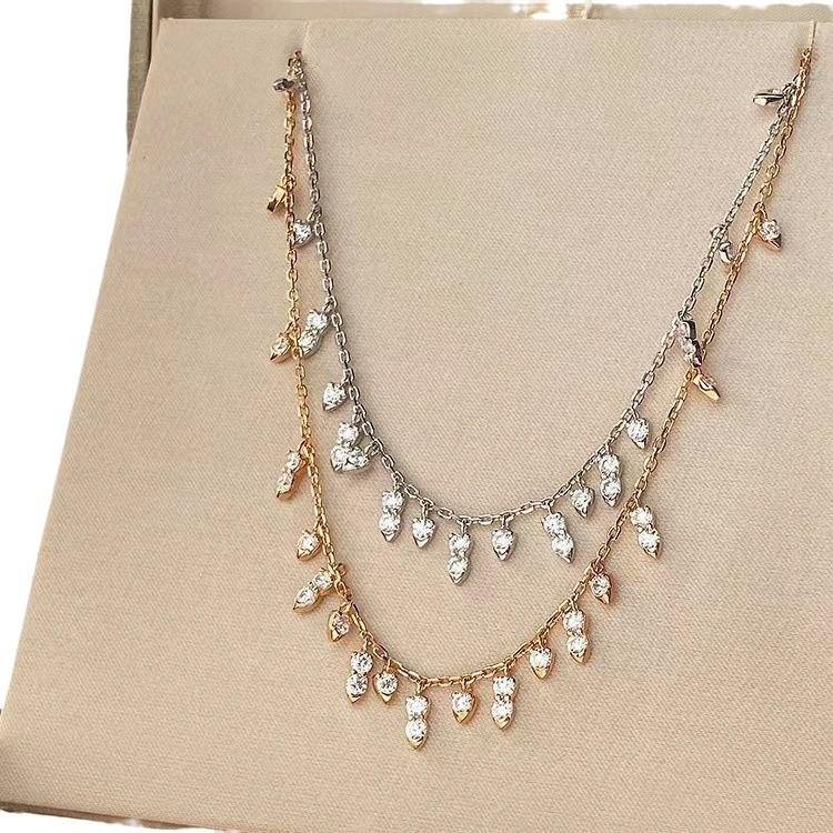 Hui Zhi Yi 2023 Sterling Silver Tassel Choker with High Carbon Diamond - Light Luxury Fashion Necklace