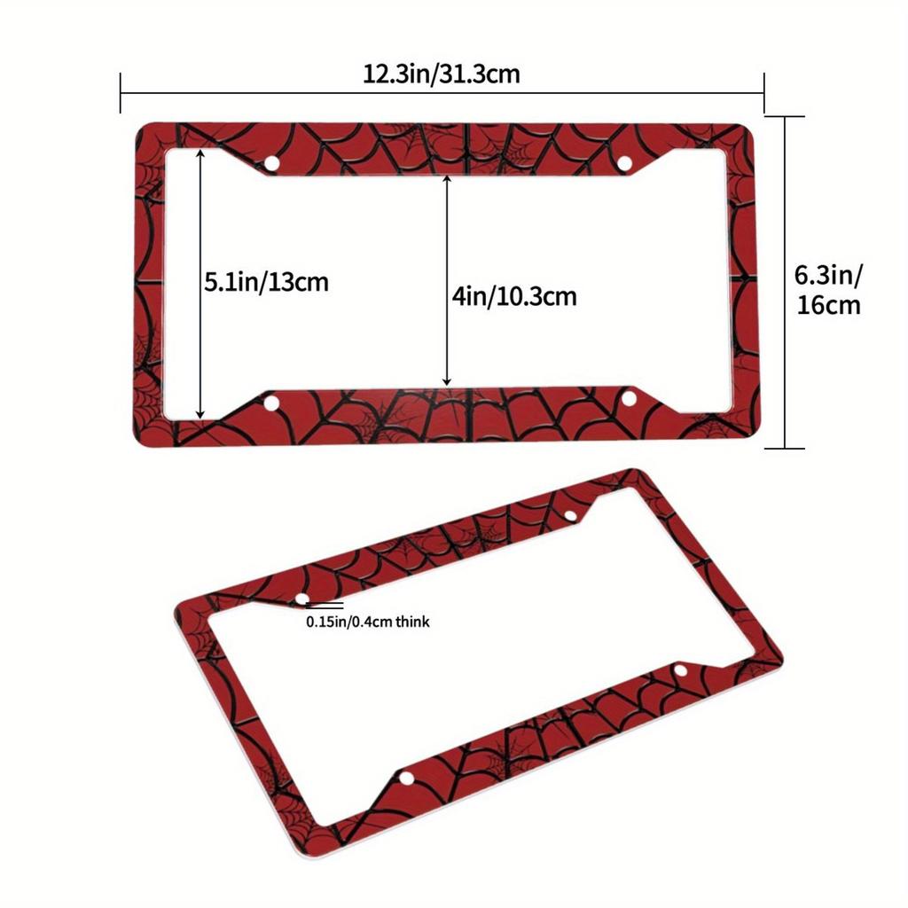 1pc Aluminum Decorative Fun License Plate Frame,Spider Web Decorative,Black,Red,For Decorative,Personality and Creatively Design License Plate Covers