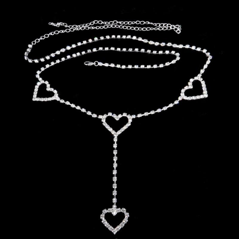 Mei Mary Europäische und amerikanische Strass-Herz-Taillenkette - Sexy Strand-Bikini-Gürtel - Damen-Körperkette