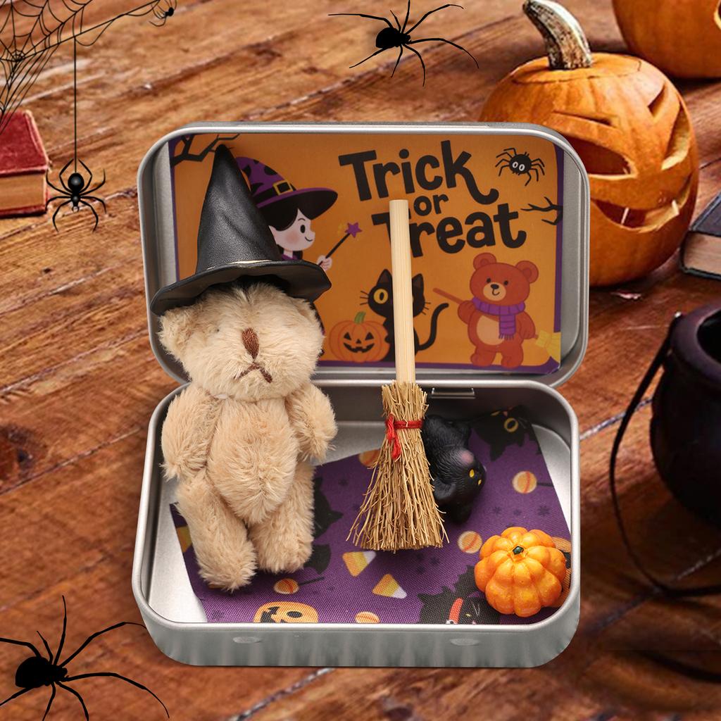 Miniature Witcher with Witch Blanket Broom Cape Pumpkins Cats Teddy Gift Box Surprise Gift Box Halloween Fillers Gifts Party