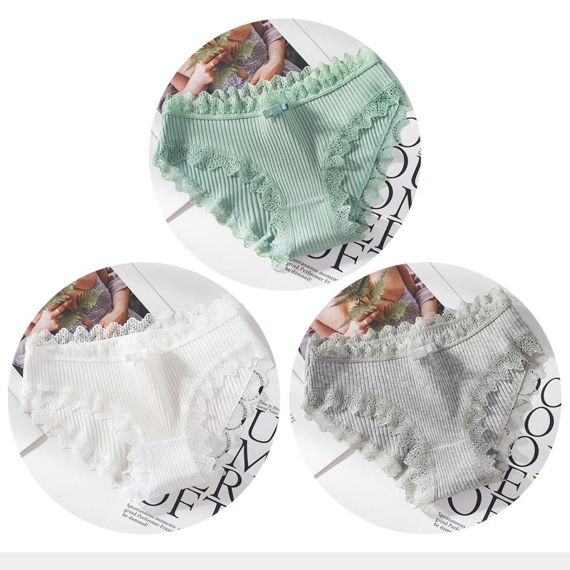 Cotton Panties Woman Sexy Lace Briefs Fashion Solid Color Knickers Girls Bow Underpants Set Underwear 3 Pcs/lot