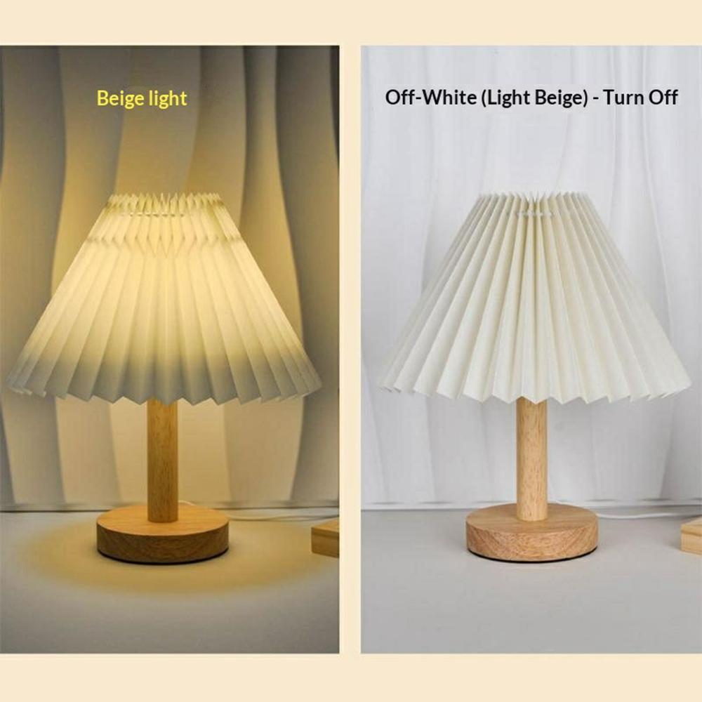 Warm Light Table Lamp Vintage Pleated Bedside Light USB Powered Decorative Lamp for Bedroom Creative Gift