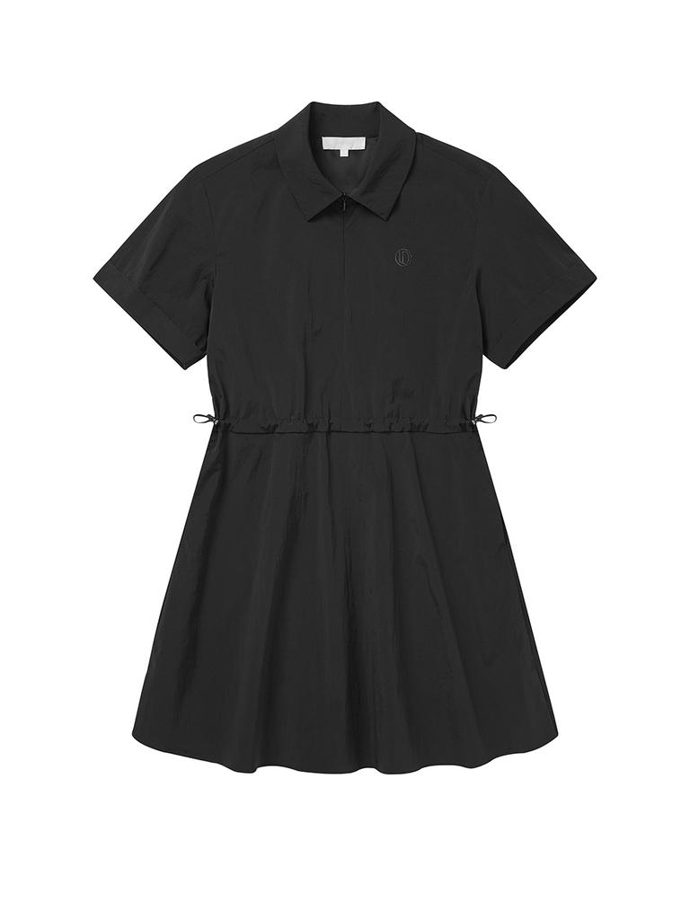 Road Roar Back Pleated Nylon Dress Black