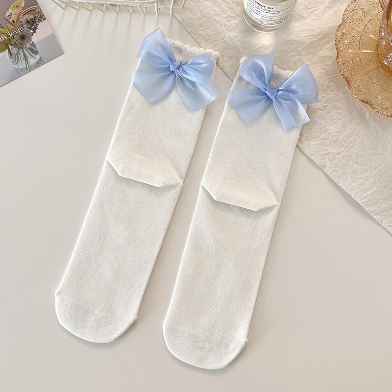 INS Sweet Girly Bowknot Princess Socks Solid Color Spring Summer Women Middle Tube Socks Cute Bows Decorate Tube Socks Free Ship