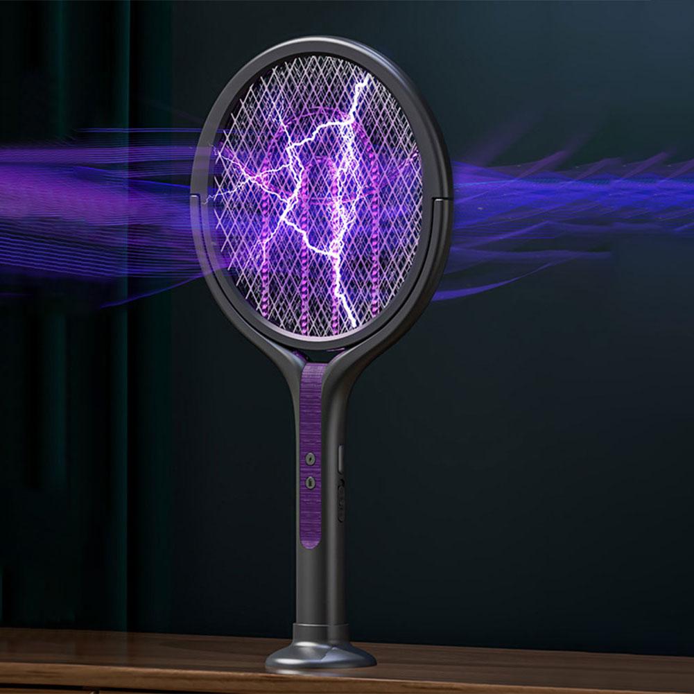 Electric Fly Swatter 2 in 1 Fly Killer and Mosquito Trap Lamp Rotating Head Bug Zapper Racket Rechargeable for Indoor Outdoor