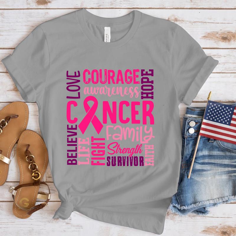 Hot Breast Cancer Awareness Cancer Letter Printed T Shirts Women Men Casual Short Sleeve Summer Tops