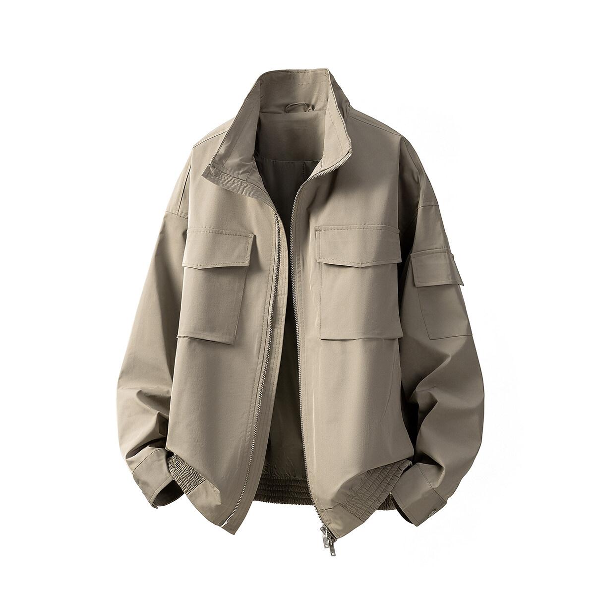 

Мужская ветрозащитная куртка 2025 Мужская осенняя модная повседневная черная бейсбольная куртка для мужчин среднего возраста с карманами на молнии 3XL хаки