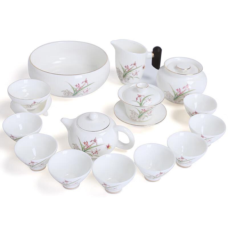 Elegant Orchid Mutton-fat Jade Porcelain Kung Fu Tea Set