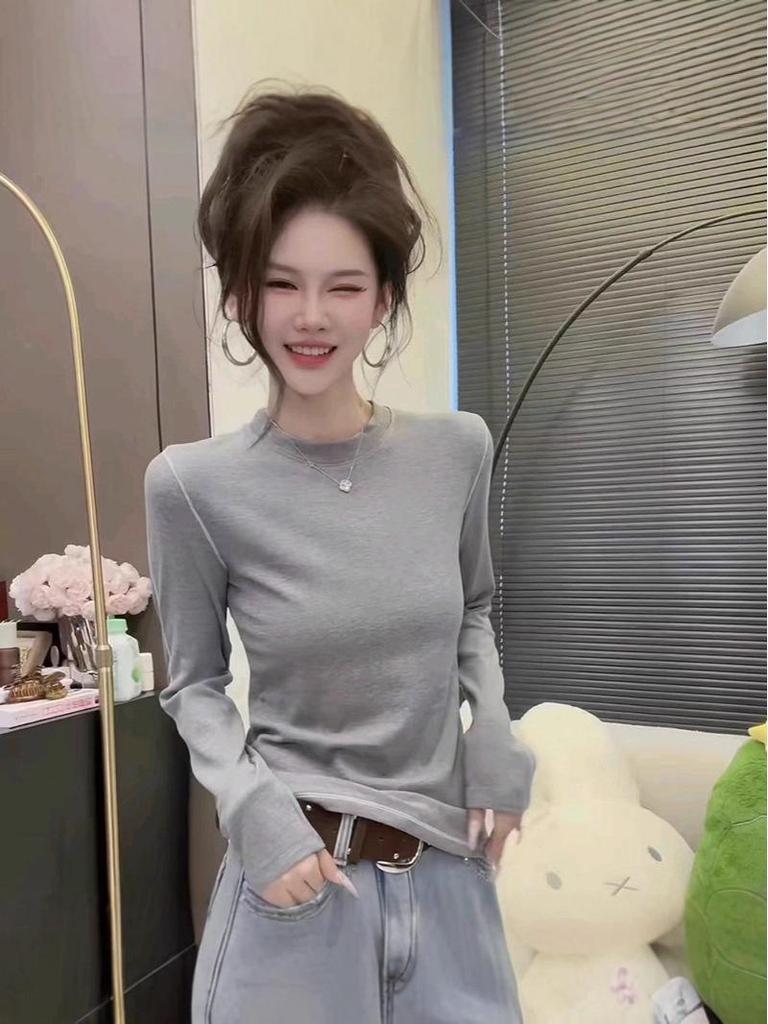 2025 Fall/Winter Women's Round Neck Velvet Long Sleeve T-shirt - Chic Inner & Outer Layer Base