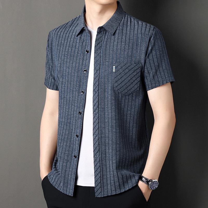Men's Business Casual Short Sleeved Printed Shirt with Wrinkle Resistance No Ironing Comfortable All Season Versatile Top