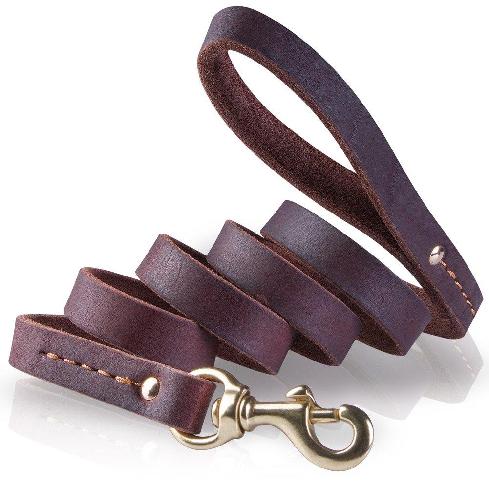 PETBABA Dog Lead Leather Lead Bull Leather Medium Large Dog Lead Genuine Leather Lead Durable Easy to Use Pet Supplies 1.8m Walking/Training/Training
